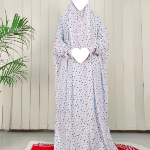 White Blue Floral Salat Long Khimar